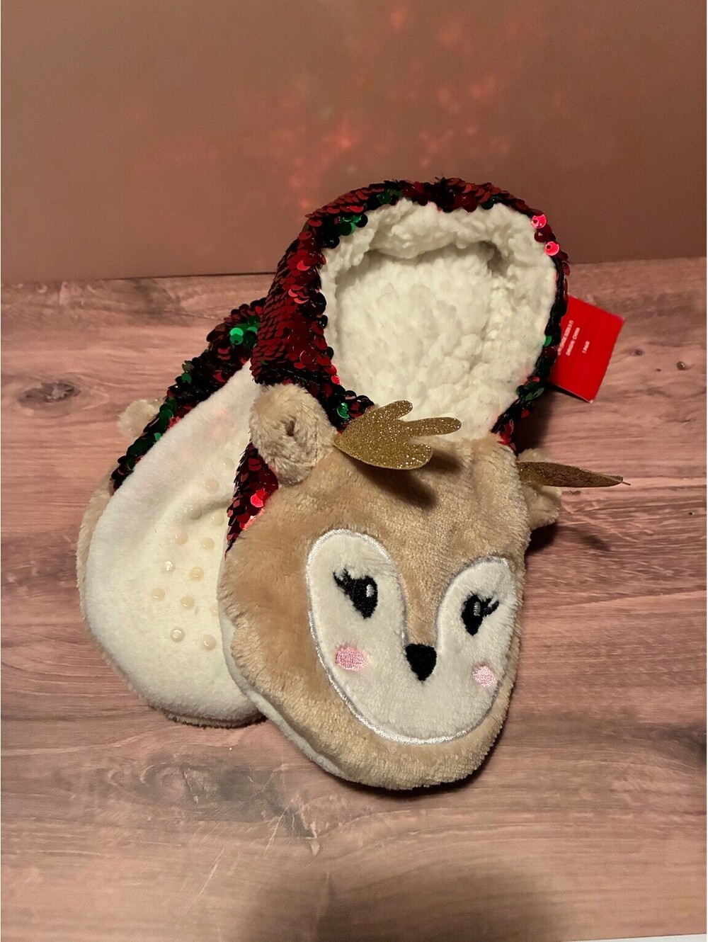 Wondershop Reindeer Slipper Socks Womens S/M 5-7 Christmas Holiday Sequin